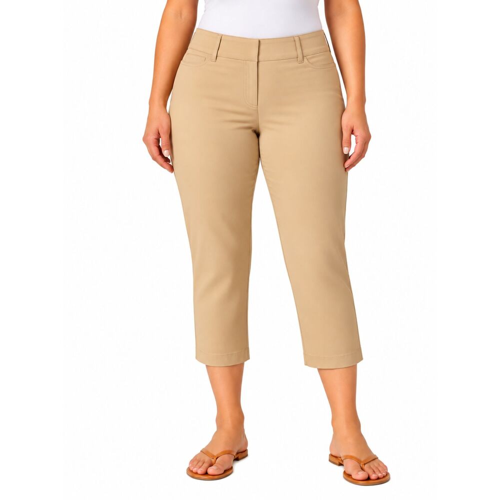 Ann Taylor Beige Curvy Crop Trouser Pants Size 10 Mid-Rise
